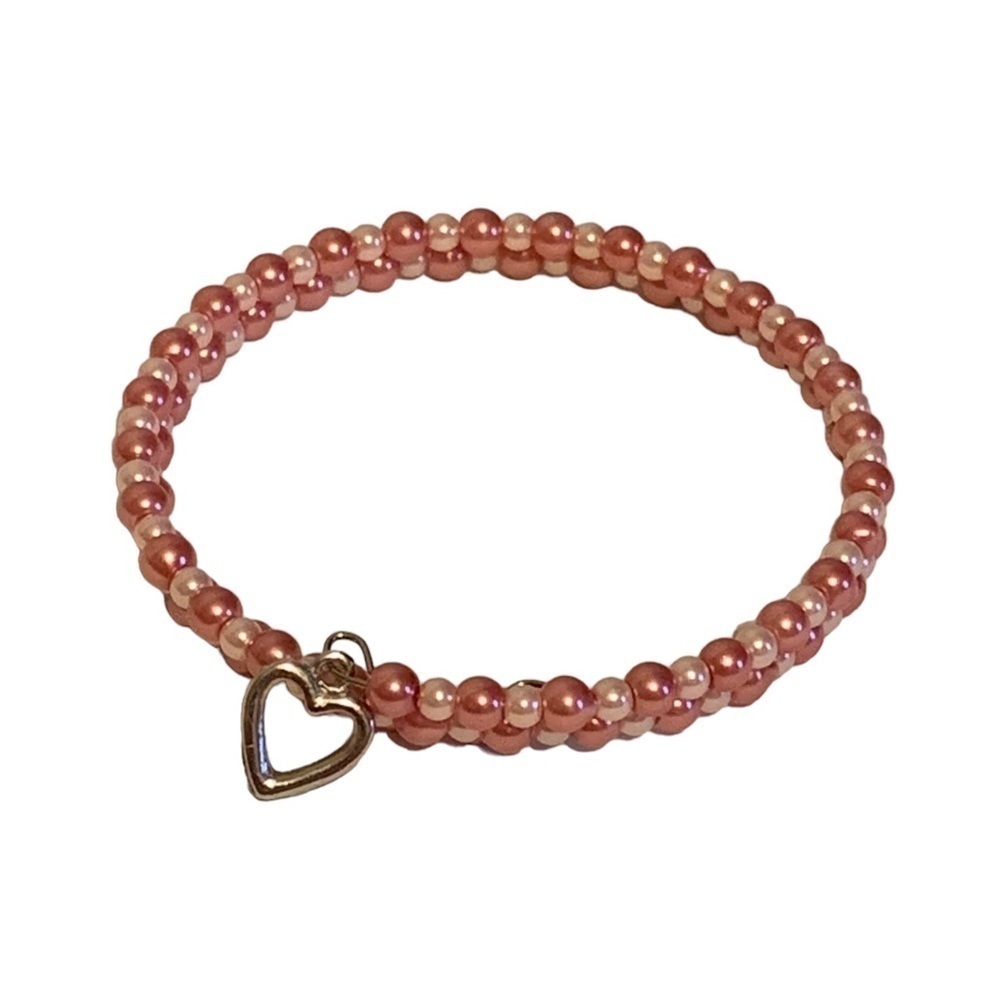 Pink Beaded Memory Wire Bracelet with Charm